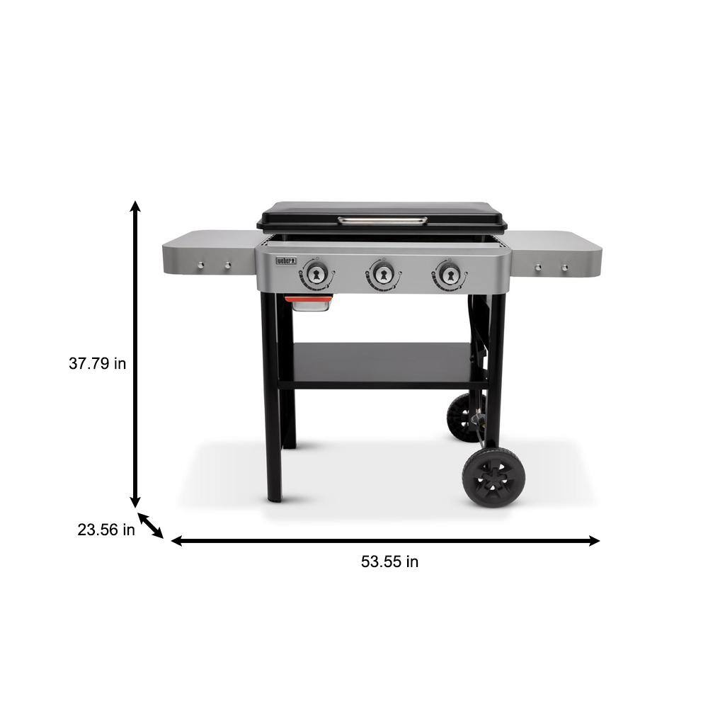 Weber 3 Burner Propane Gas Grill 28 in. Flat Top Griddle Combo with Griddle Essential Set