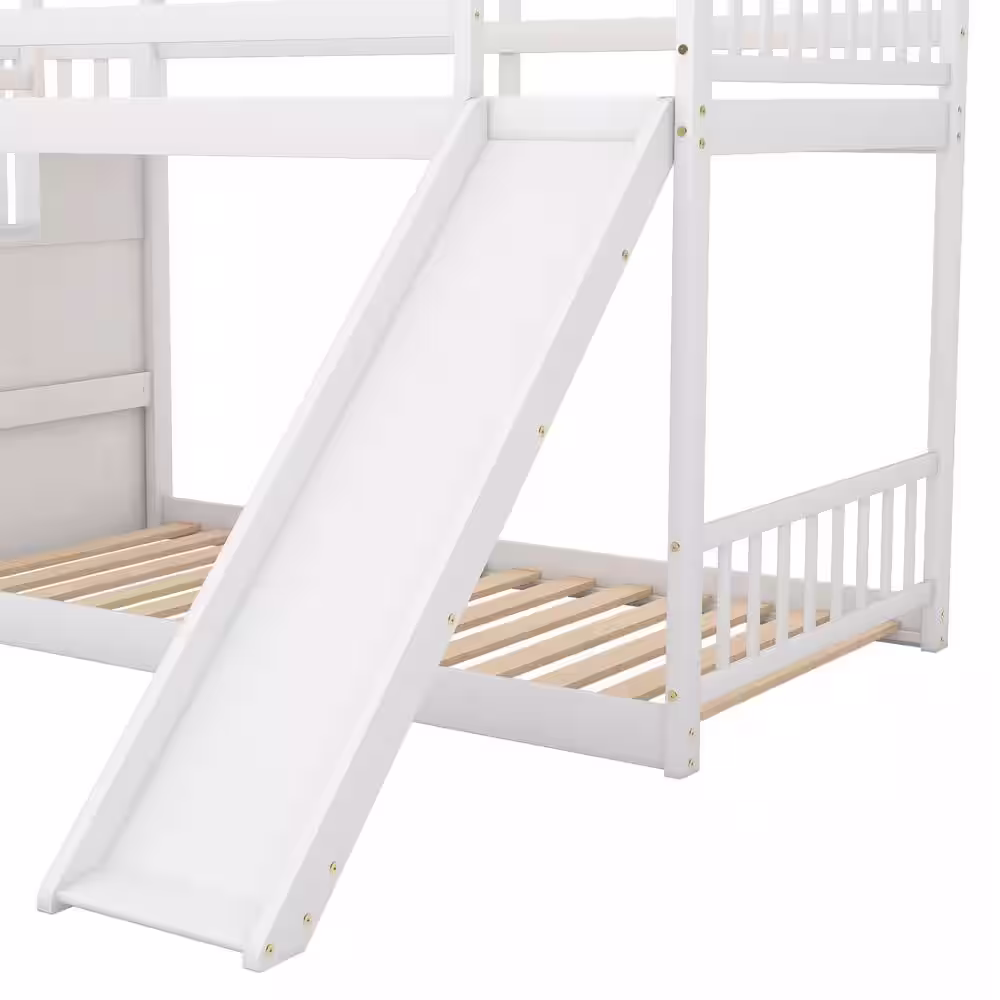 Harper & Bright Designs White Twin Over Twin Bunk Bed Daybed with Slide and Stairway