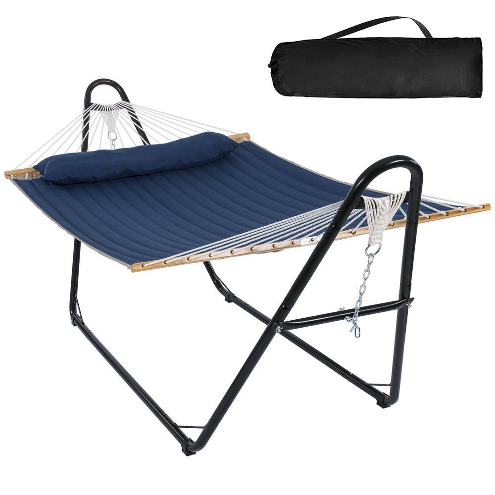 Atesun 10 ft. Portable Hammock with Stand & Strong Spreader Bar, 475 lbs. Capacity, Dark Blue