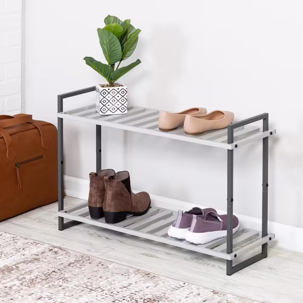 None 20 in. H x 30 in. W 6-Pair 2-Shelf White/Gray Steel Freestanding Shoe Rack