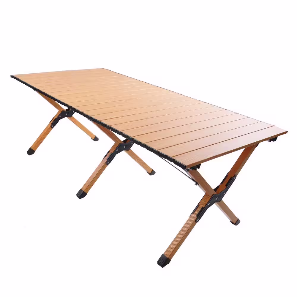 None 8ft L x 1.9ft W Portable Foldable Rectangular Antique Yellow Aluminium Picnic Table for Garden, Camping, Beach