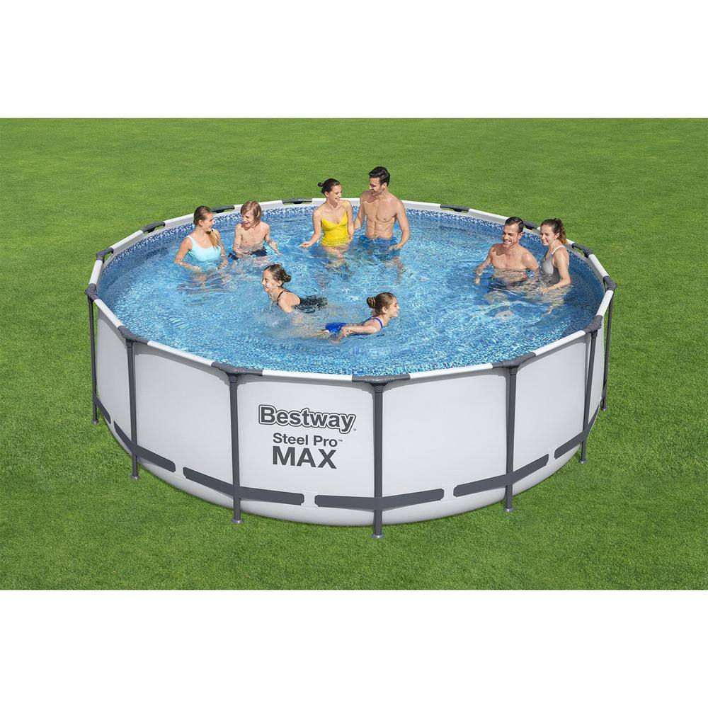 Bestway Pro MAX 15 ft. x 15 ft. Round 48 in. Deep Metal Frame Above Ground Swimming Pool with Pump & Cover