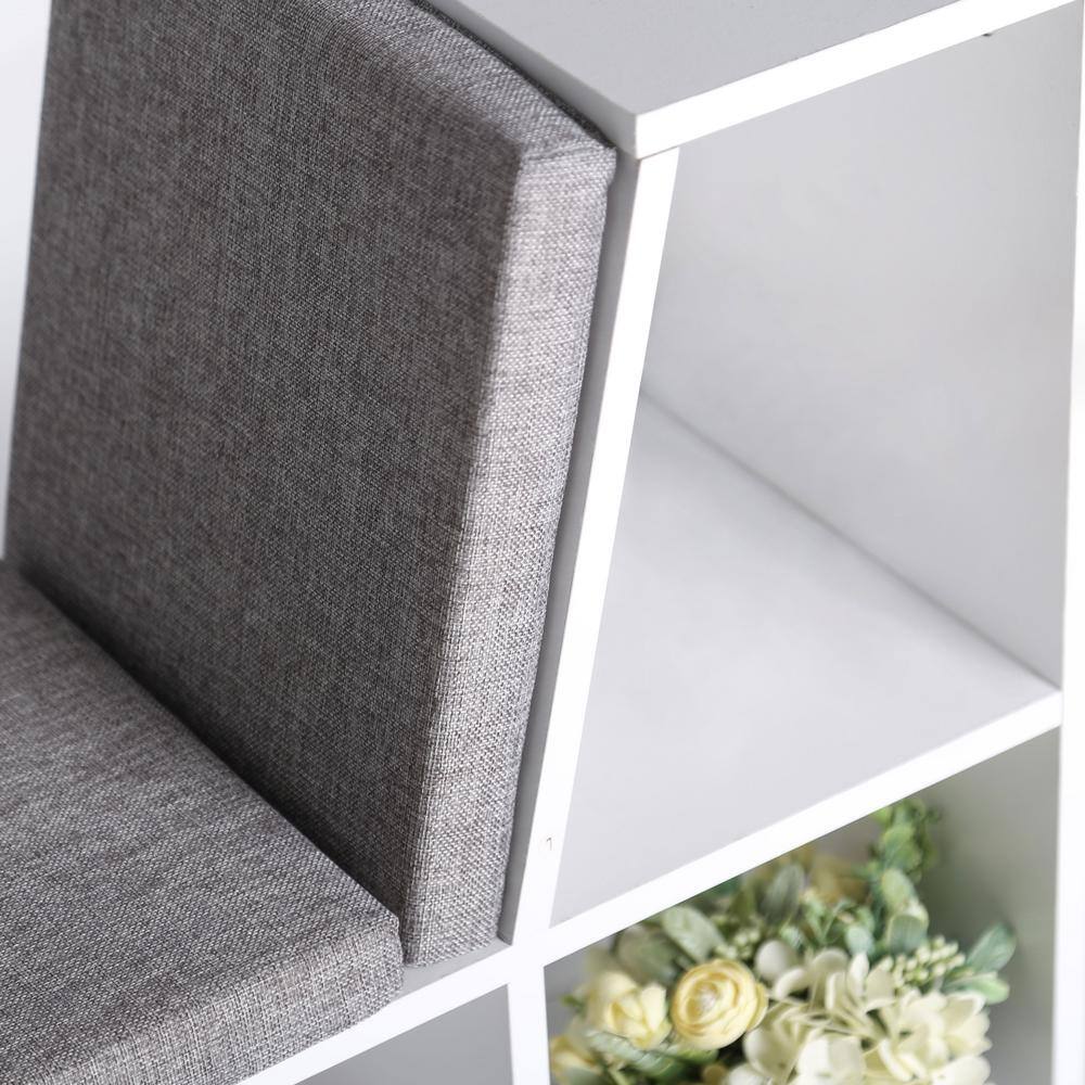 VEIKOUS 25 in. White Kids Reading Nook 6-Shelf Kids Bookcase with Removable Detachable Cushions