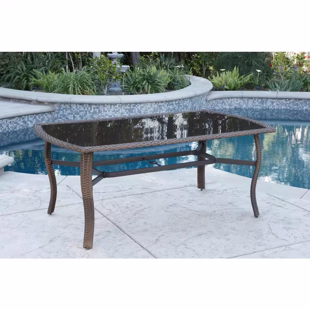 None Tiara Garden Brown 7-Piece Wicker Outdoor Dining Set with Beige Cushions