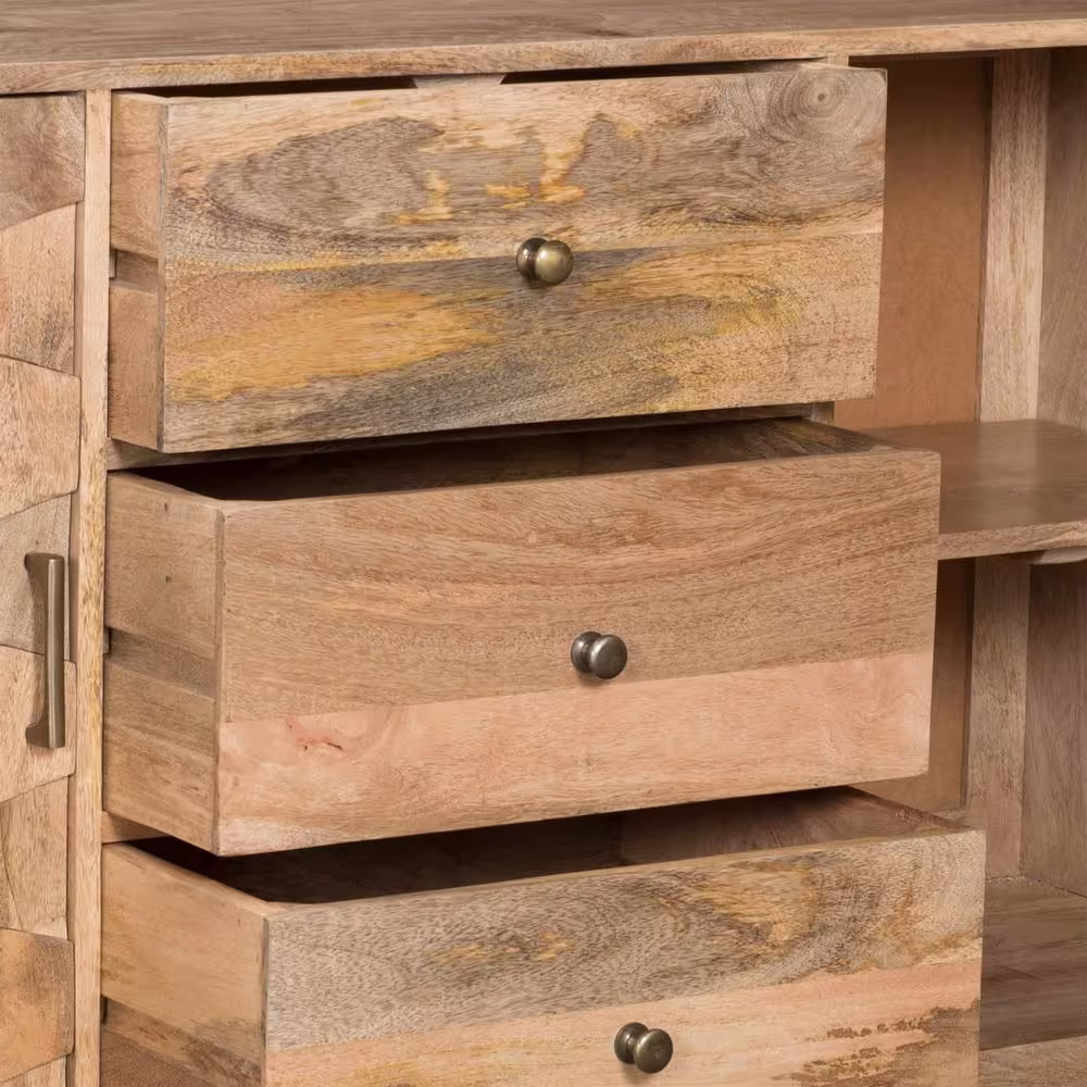 Noble House Latimer 3-Drawer Natural Brown Sideboard