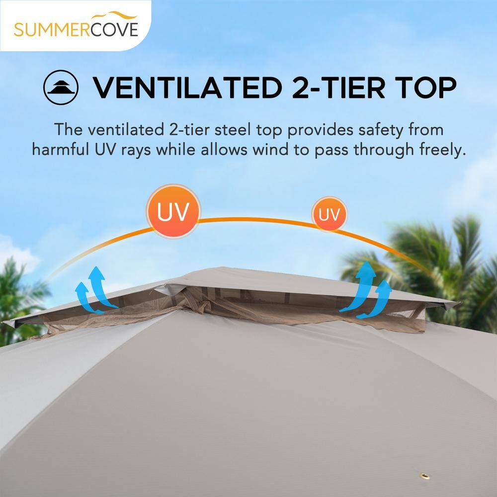 Sunjoy SummerCove Fiona 11 ft. x 13 ft. Light Gray 2-tier Gazebo