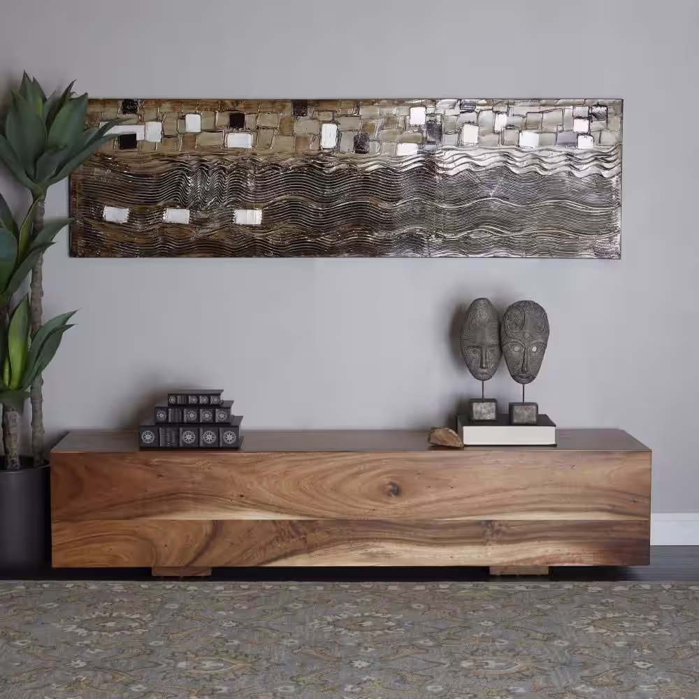 Litton Lane Brown Block Bench with Elevated Base 15 in. X 71 in. X 16 in.