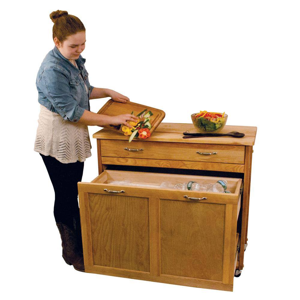 Catskill Craftsmen Natural Birch Recycling/Trash Kitchen Island