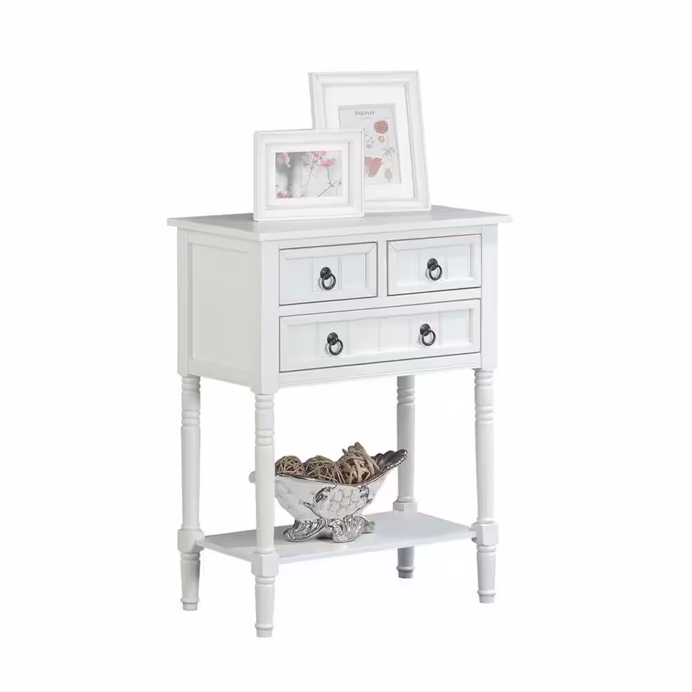 Convenience Concepts Kendra 23.75 in. White Standard Rectangle Wood Console Table with 3 Drawers and Shelf