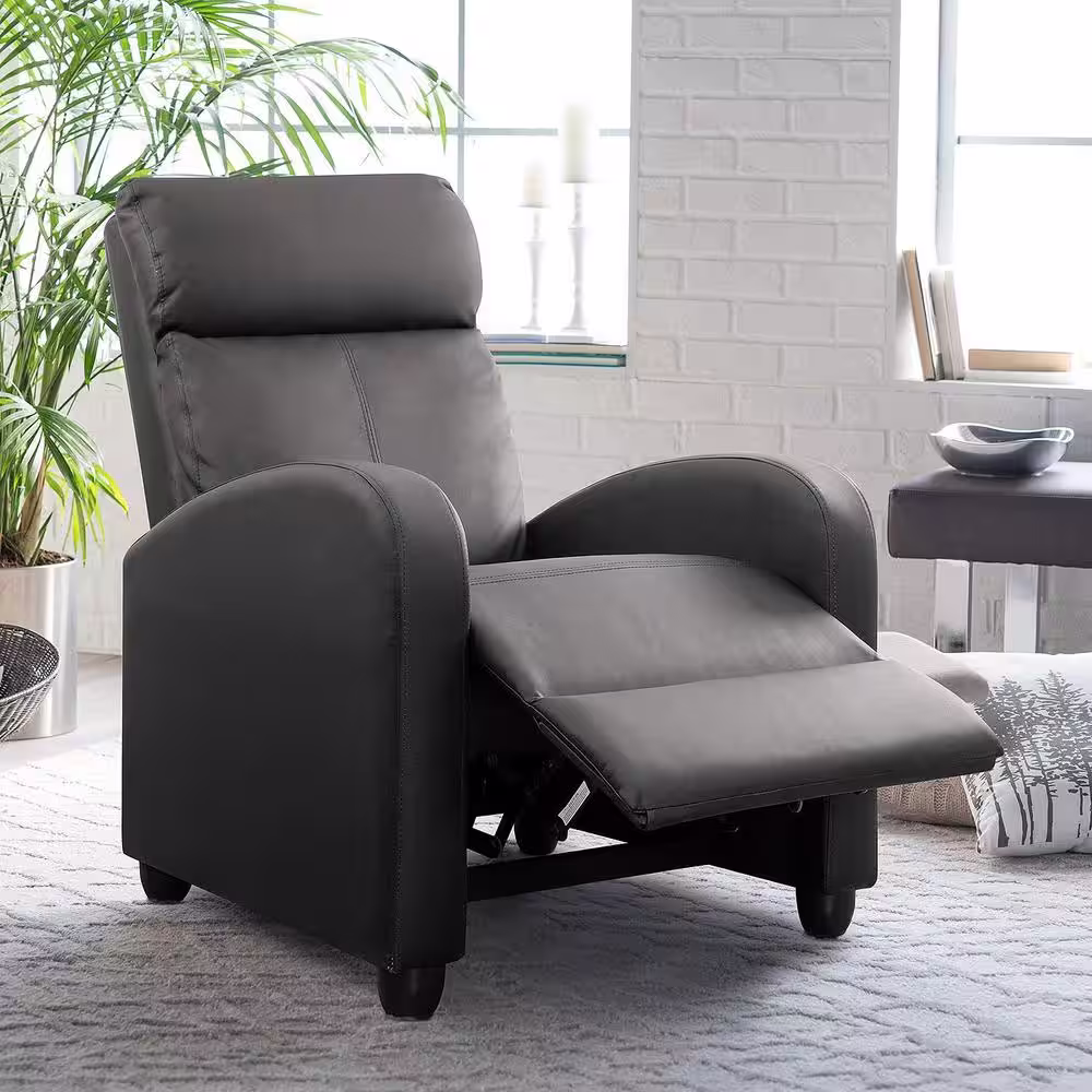 LACOO Black Massage Recliner PU Leather Faux Leather Home Theater Recliner with Padded Seat and Massage Backrest