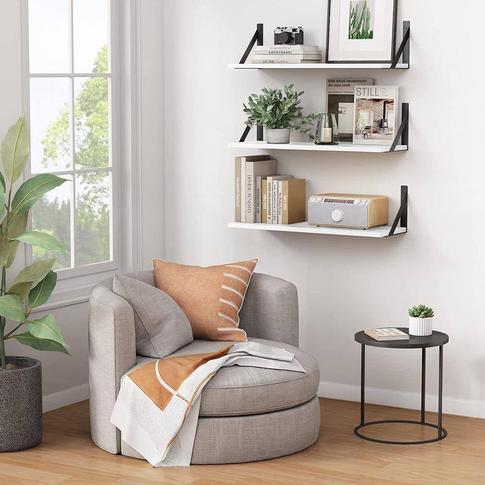 None 24 in. W x 8 in. D White Wood Decorative Wall Shelf Floating Shelves Wall Mounted Set of 3