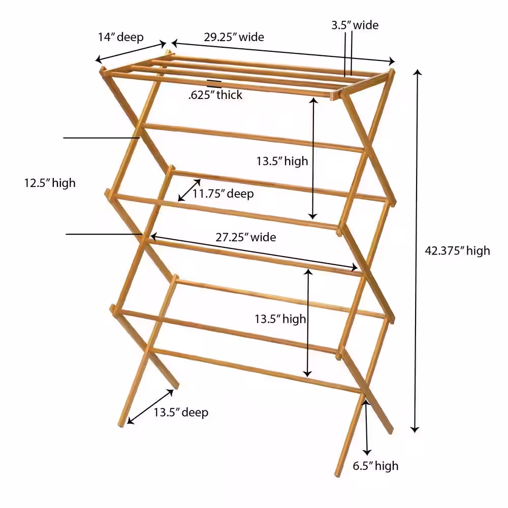 HOUSEHOLD ESSENTIALS 29.25 in. W x 42.37 in. H Bamboo X-Frame Clothes Drying Rack