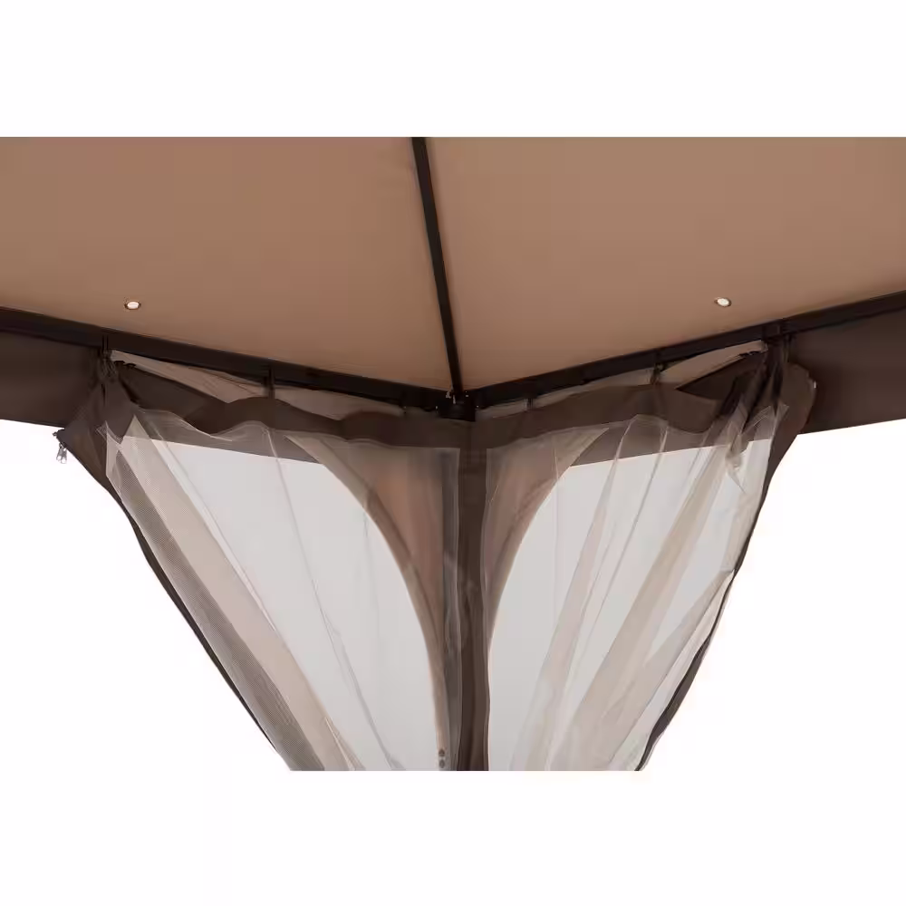 Sunjoy Gianna 9.5. ft. x 9.5 ft. Tan and Brown 2-Tone Steel Gazebo with Mosquito Netting