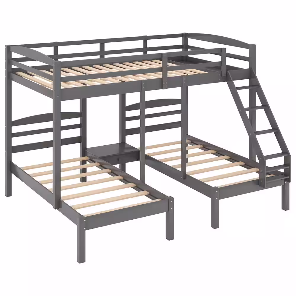 Qualler Gray Full Over Twin Triple Bunk Bed