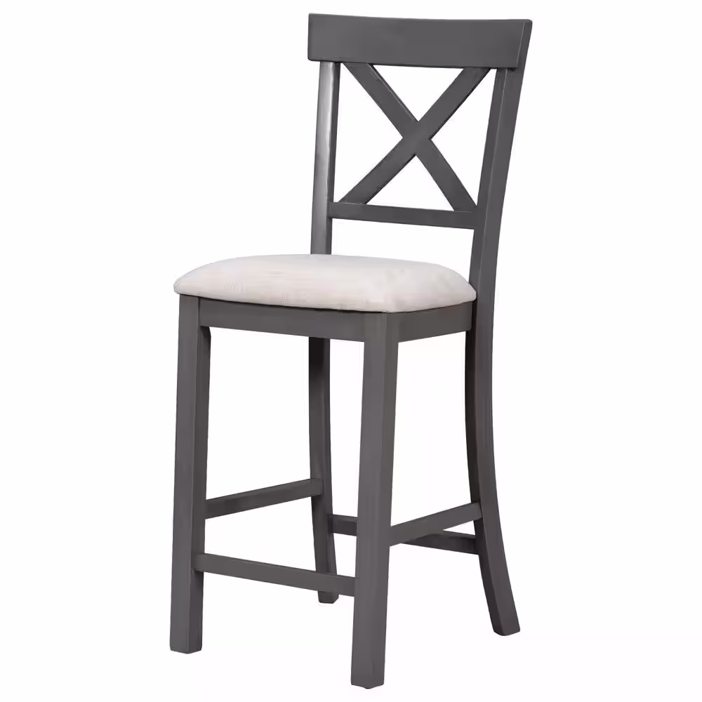 Harper & Bright Designs 6-Piece Gray Wood Counter Height Dining Table Set with Shelf, 4-Chairs and Bench