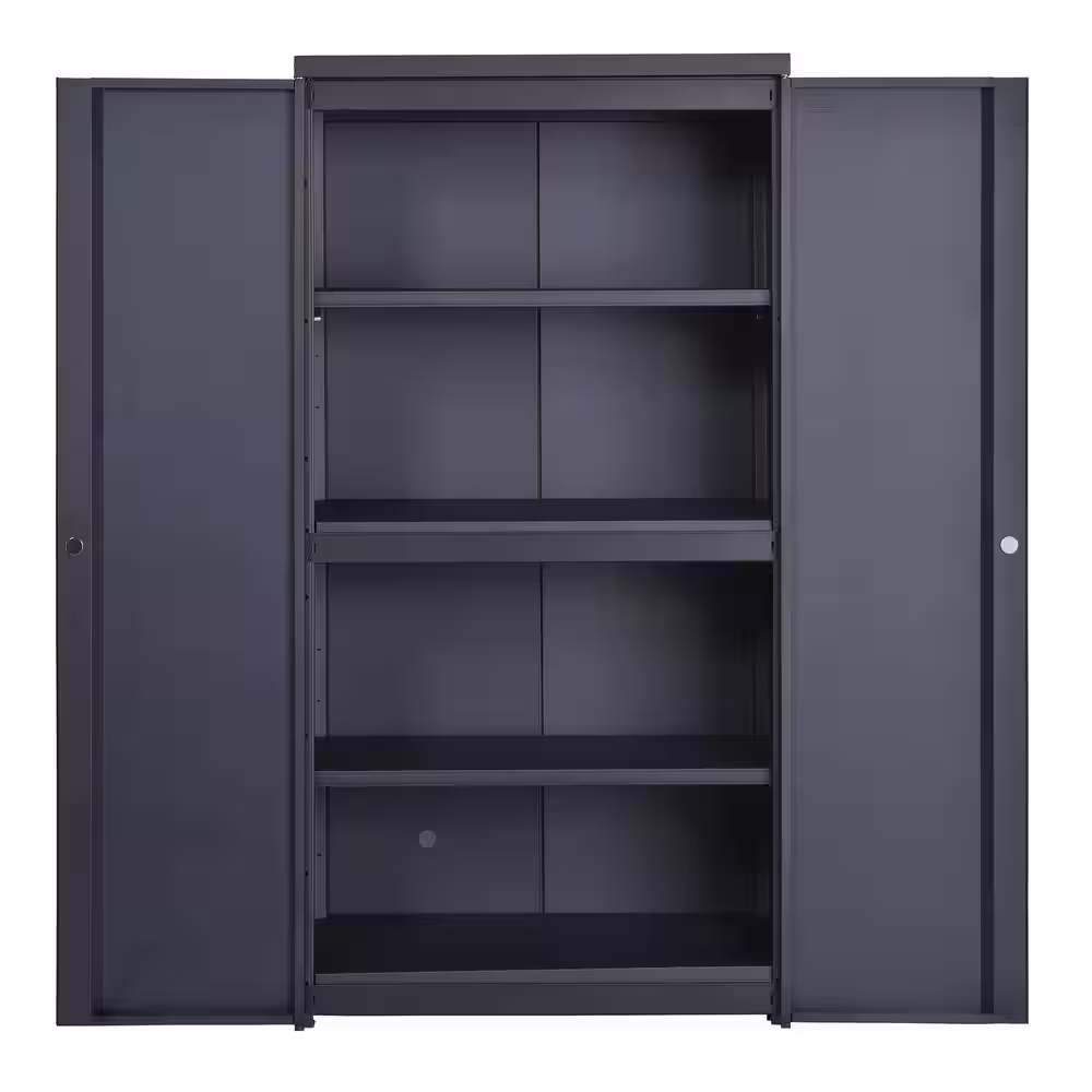 Edsal Ready To Assemble 20 Gauge 4 shelf Steel and Aluminum Freestanding Cabinet (36 in. W x 72 in. H x 18 in. D) in Black