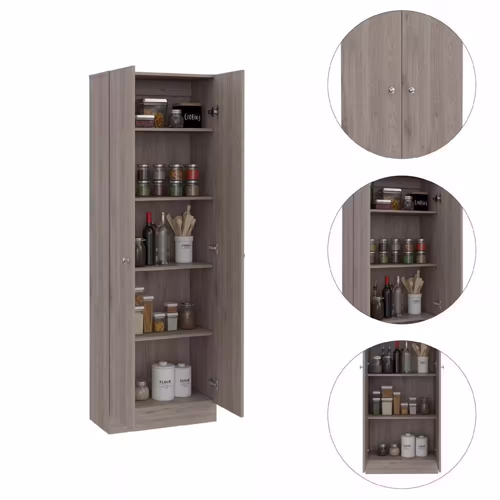 None 23.6 in. W x 71.1 in. H x 11.8 in. D Light Gray Freestanding Utility Storage Cabinet with 5 Shelves and 2-Door