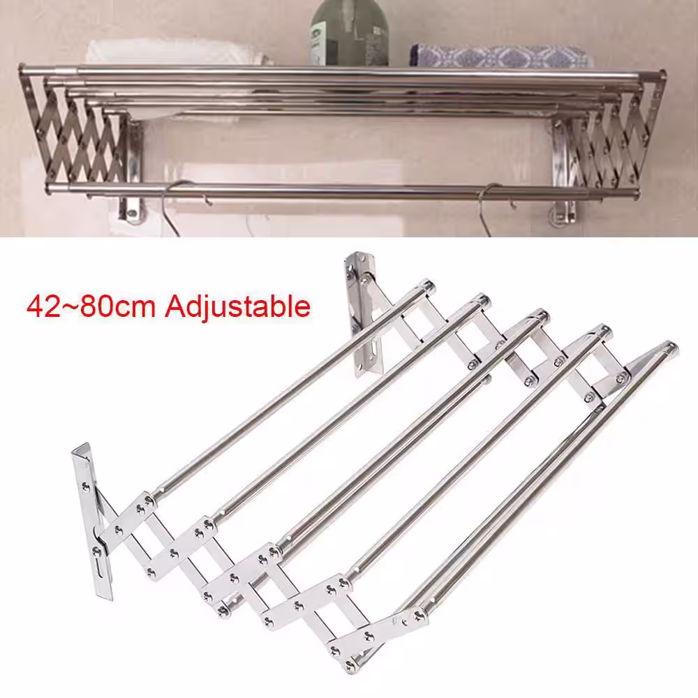 None 31.5 in. x 5.7 in. Silver Stainless Steel Folding Telescopic Towel Rack Garment Rack