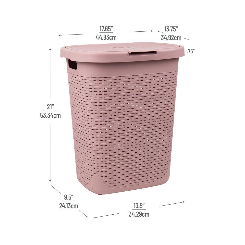 Mind Reader Basket Collection, Slim Laundry Hamper, 50 Liter (15kg/33lbs) Capacity, Attached Hinged Lid, Set of 2, Pink