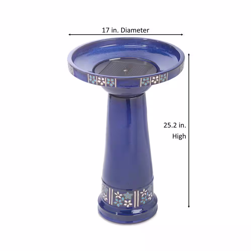 Smart Solar Louisa Ceramic Solar Birdbath in Cobalt Blue