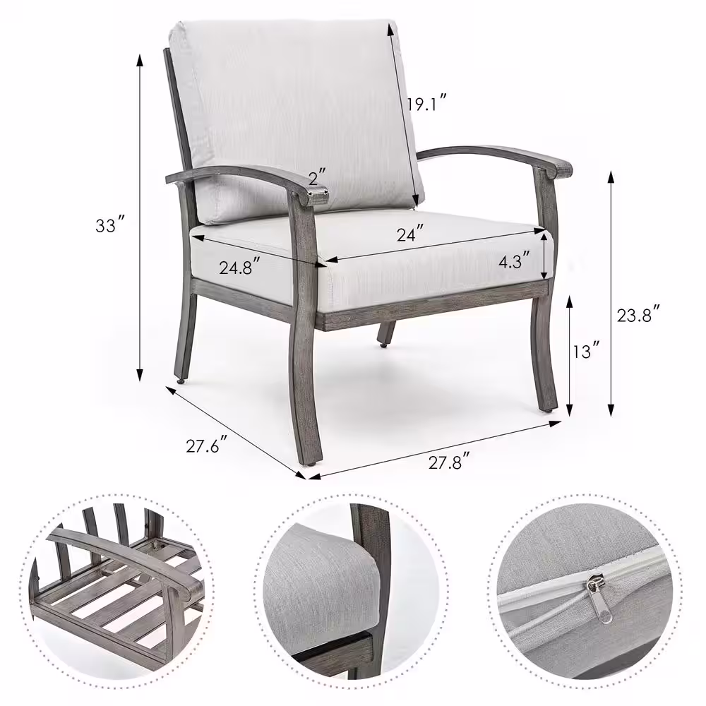 None 6-Piece Aluminum Patio Conversation Set with Coffee Table and Light Gray Cushions