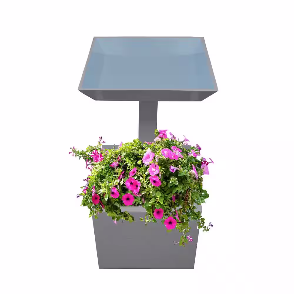 Oakland Living Modern 35 in. Grey Square Cast Aluminum Metal Bird Bath and Planter Vase Combo