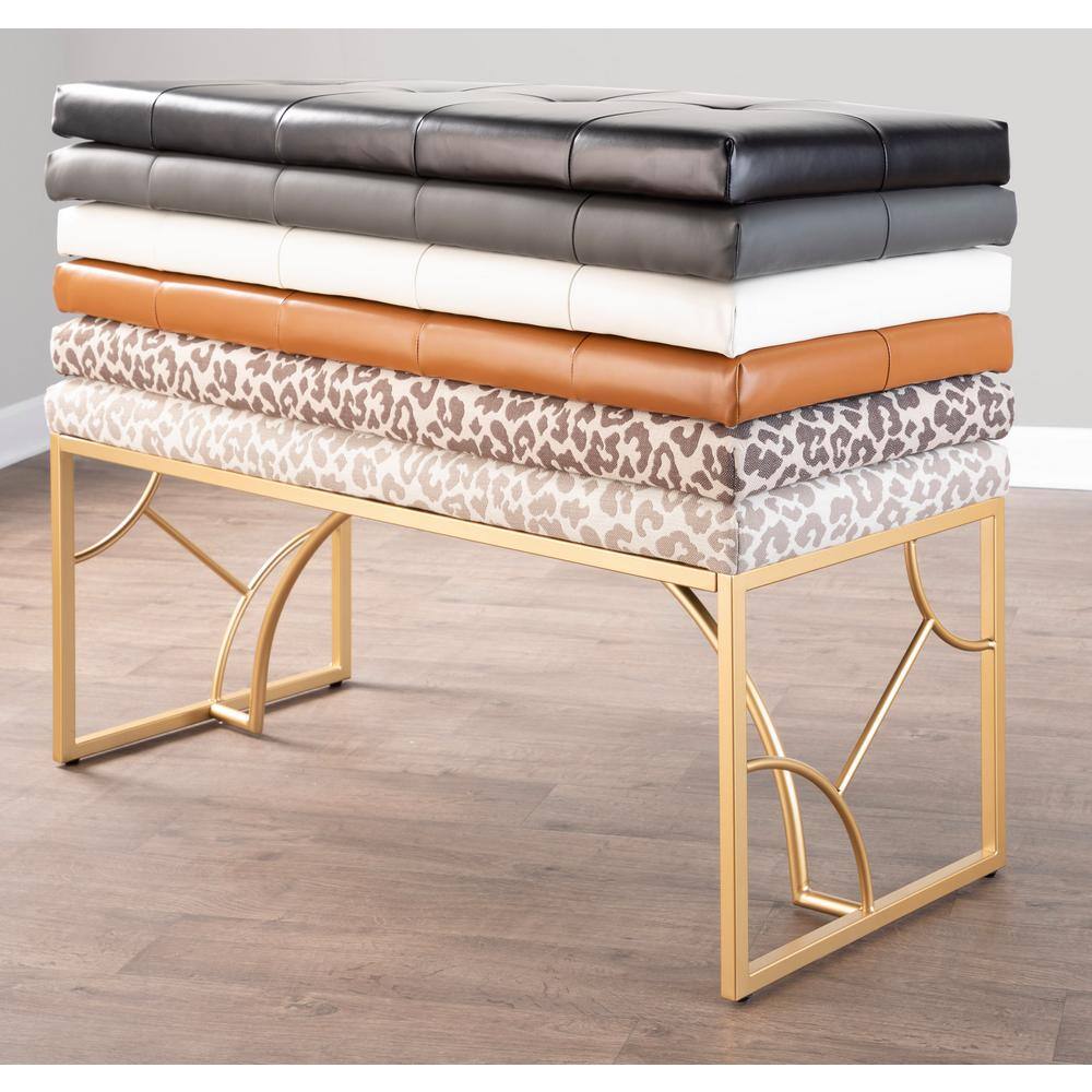 Lumisource Constellation White Faux Leather and Gold Metal 43.5 in. Bedroom Bench (21 in. H x 43.5 in. W x 18 in. D)