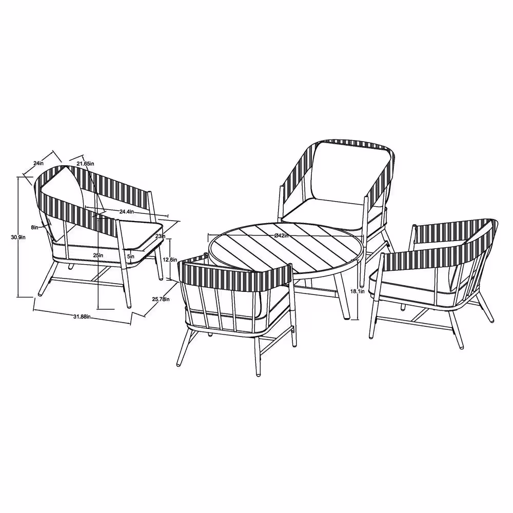 Hampton Bay Aspenwood 5-Piece Wicker Patio Chat Set with White Cushion