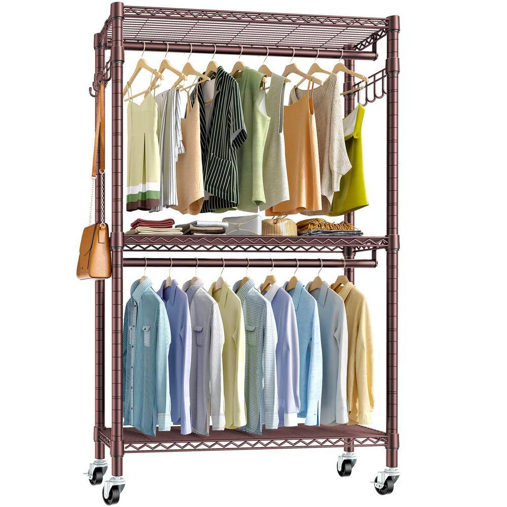 None Bronze Metal Garment Clothes Rack with Wheels 45 in. W x 80 in. H