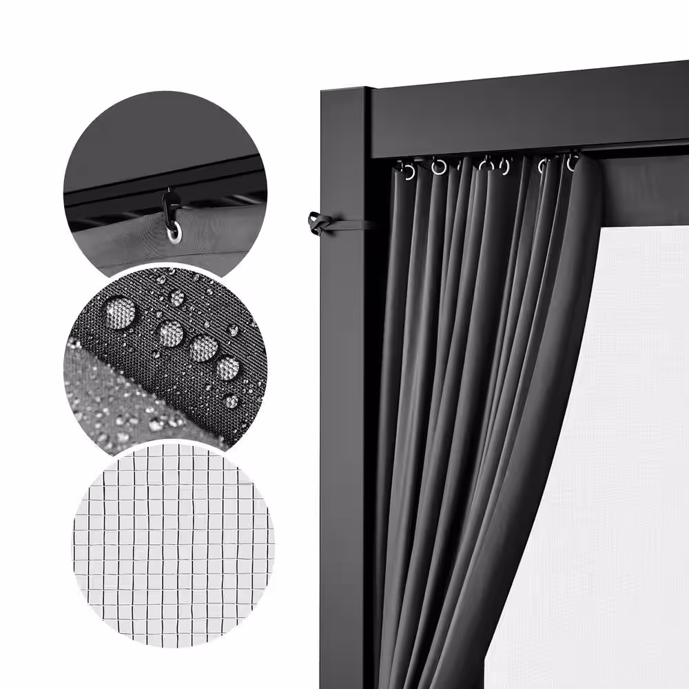 EGEIROSLIFE 10 ft. x 13 ft. Aluminum Louvered Pergola with Adjustable Roof and Gray Curtains