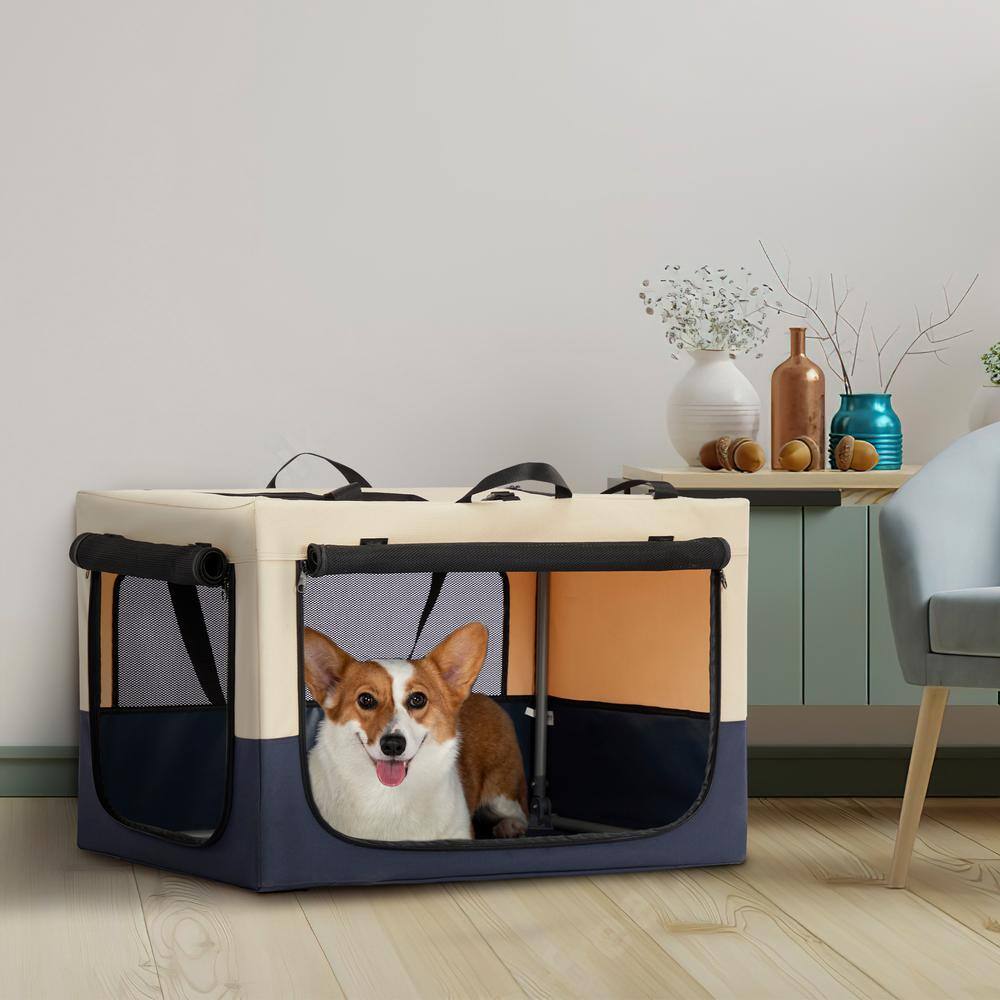 None 35.53 in. Dog Crates Adjustable Fabric Cover by Spiral Iron Pipe Strengthen Sewing Dog Travel Crate 3-Door Design