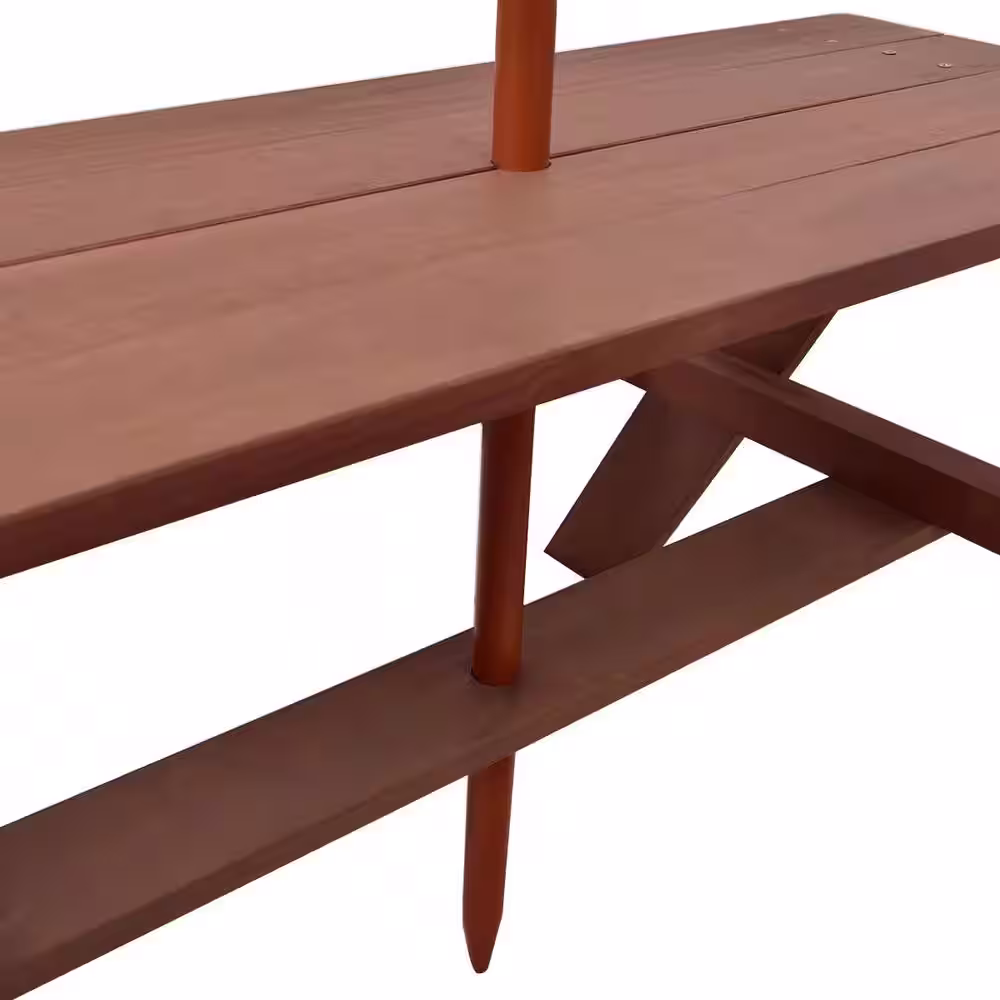 CASAINC Rectangular Wood Kids Picnic Table with Bench and Umbrella (4-Seat)