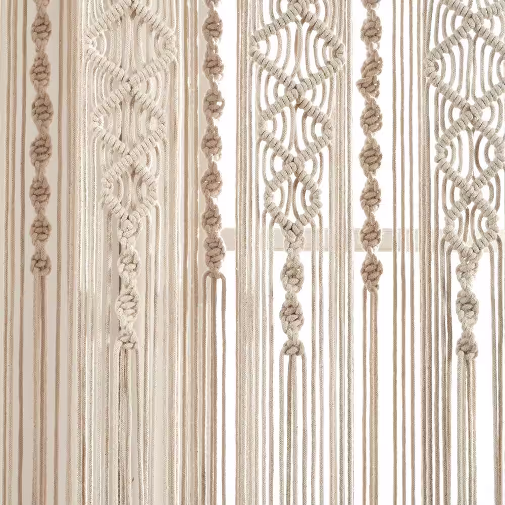None Boho Macrame Window Curtain Panels Single Neutral 40X84