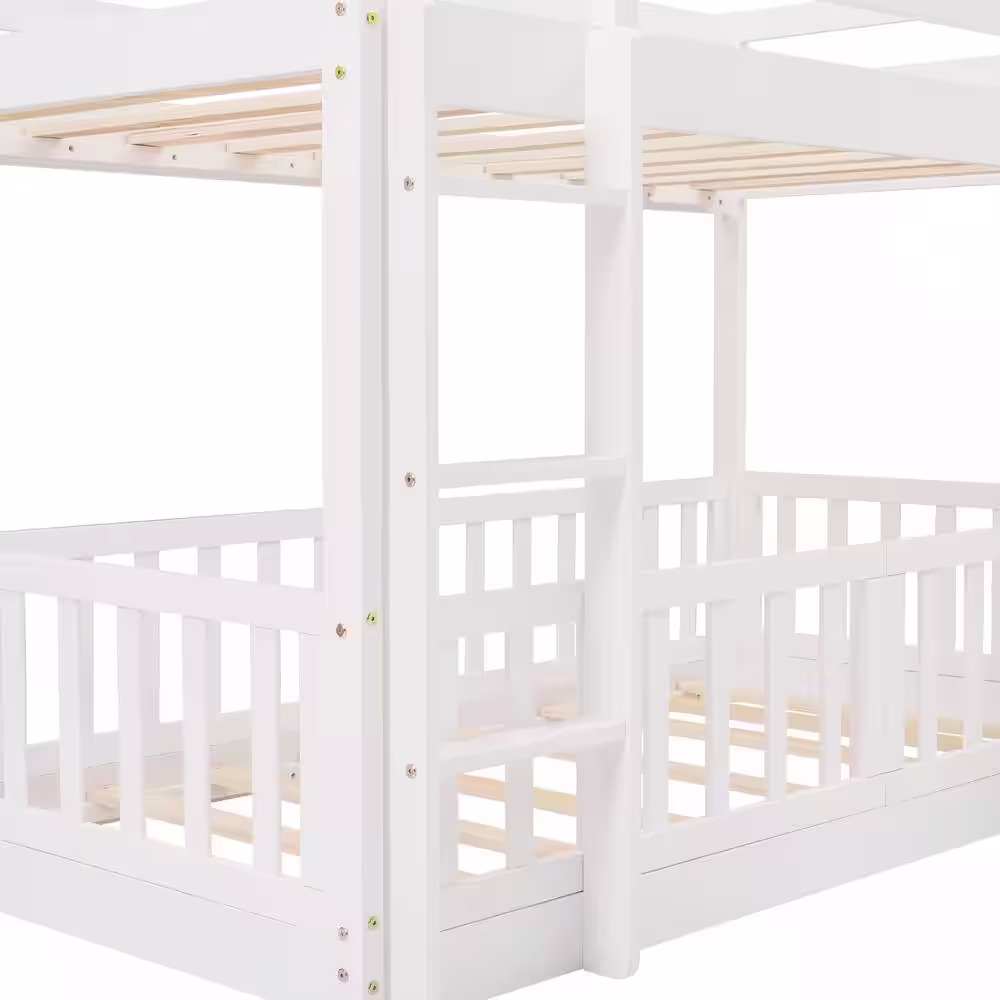 Harper & Bright Designs White Twin Over Twin Wood Bunk Bed with Slide and Ladder