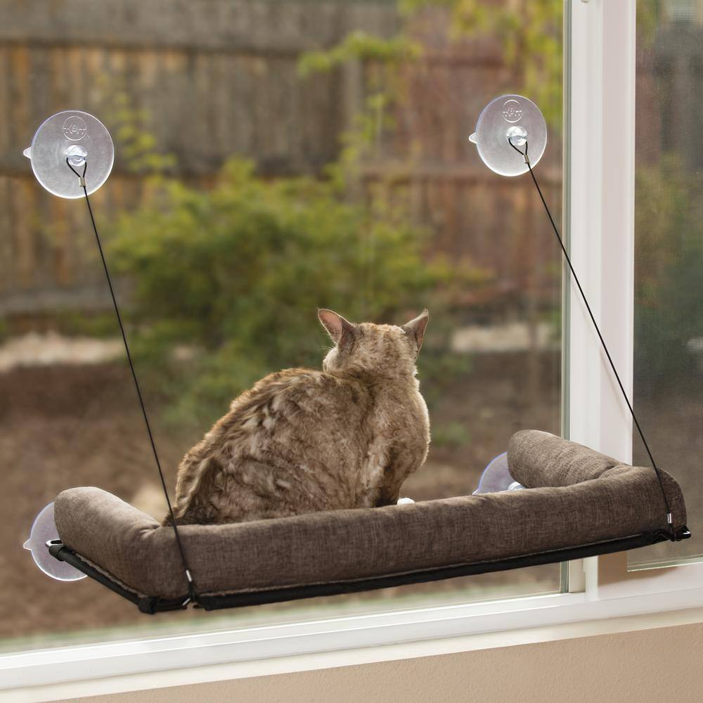 K and H Pet Products 12 in. x 23 in. Medium Chocolate EZ Mount Kitty Sill Deluxe with Bolster Bed