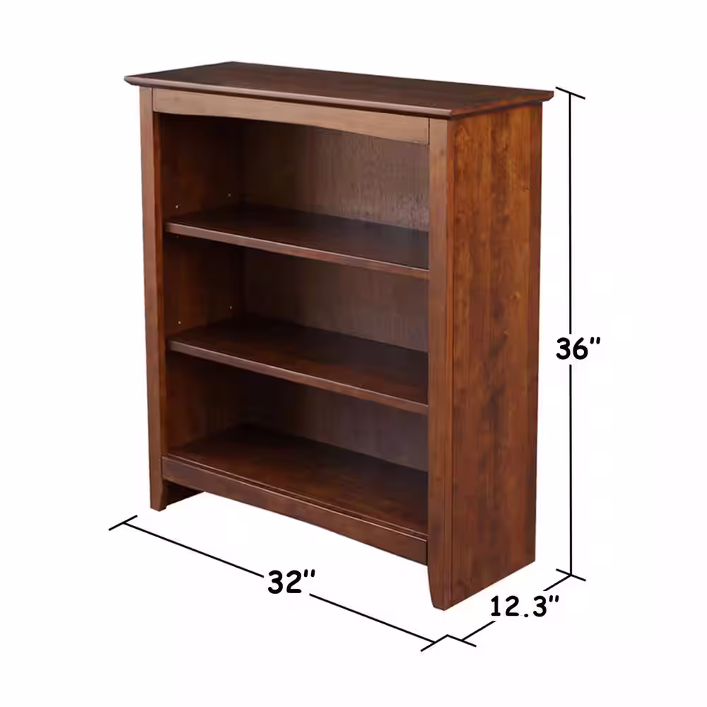 International Concepts 36 in. Espresso Wood 3-shelf Standard Bookcase with Adjstable Shelves
