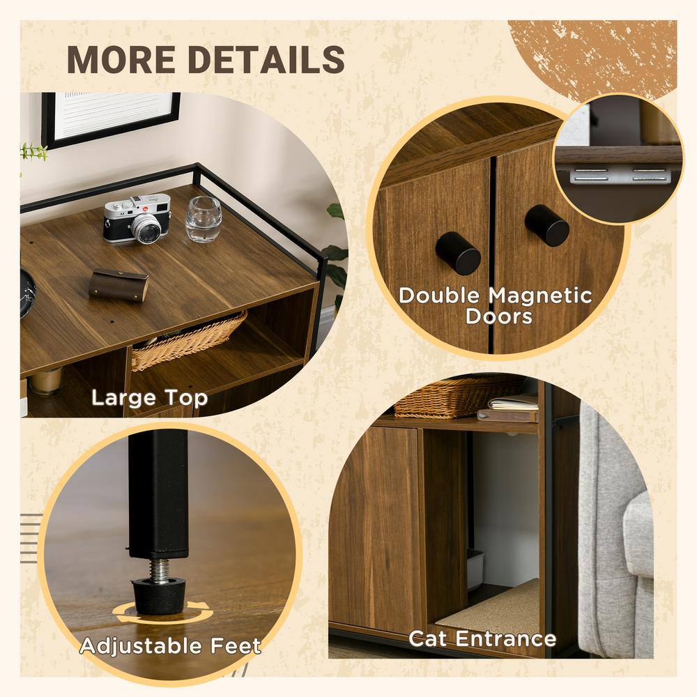 PawHut Hidden Cat Litter Box Enclosure with Scratching Pad, Brown
