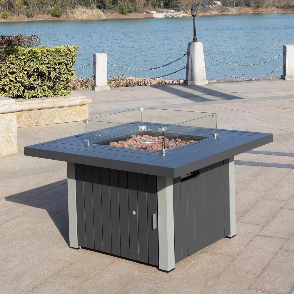 moda furnishings Jack Gray Square Aluminum Outdoor Fire Pit Table