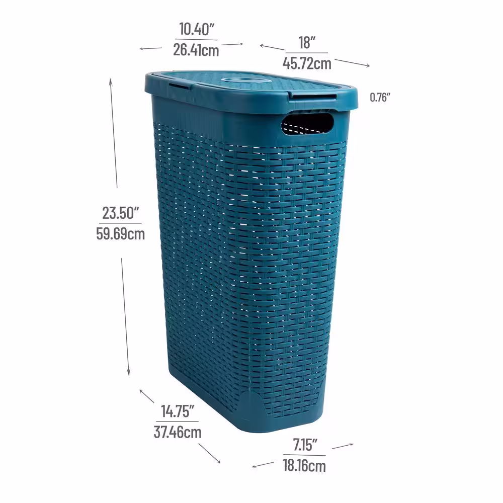 Mind Reader Basket Blue Slim Laundry Hamper 40 Liter (15kg/33lbs) Capacity Attached Hinged Lid Set of 2