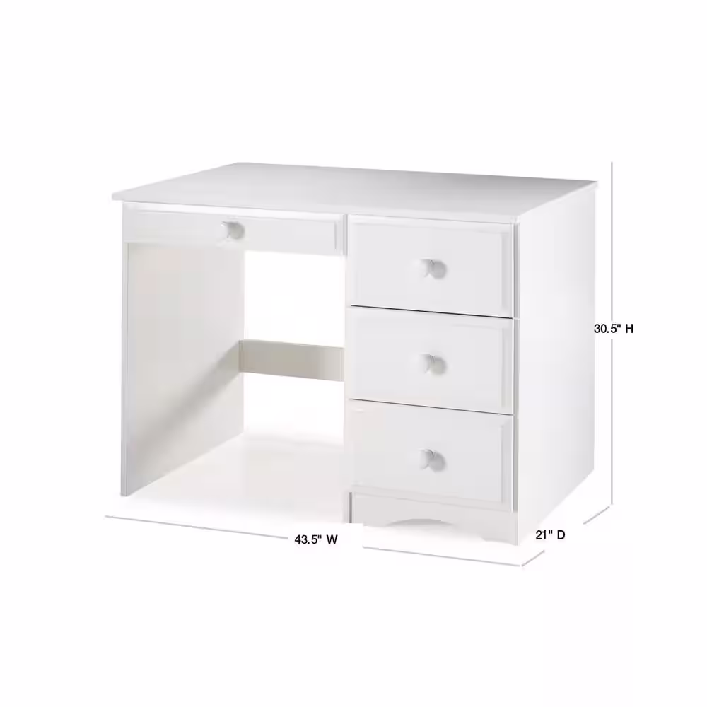 Camaflexi 44 in. Rectangular White 4 Drawer Writing Desk with Solid Wood Material