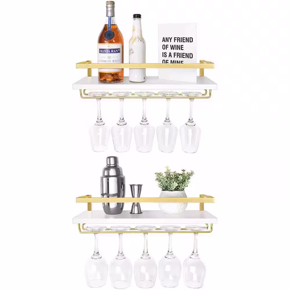 None 17 in. W x 6 in. D Floating Decorative Wall Shelf Set of 2 Wood Rustic Wine Bottle Glass Floating Shelves