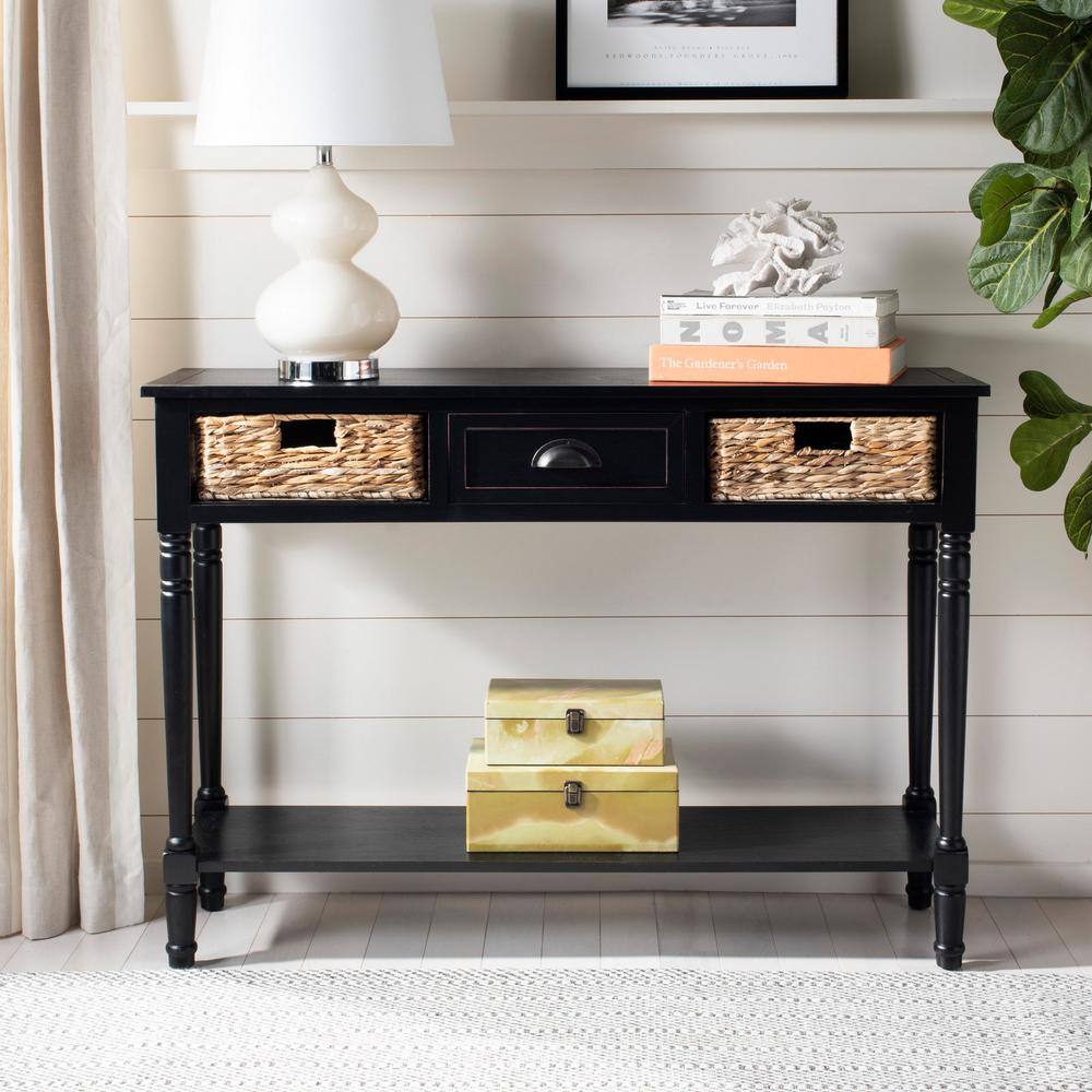 SAFAVIEH Christa 45 in. 3-Drawer Rustic Black Wood Console Table