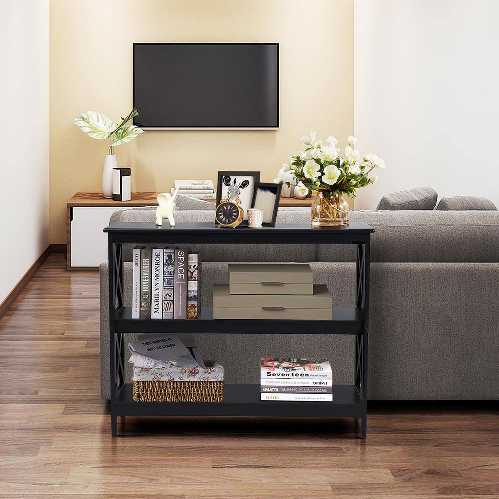 Costway 39.5 in. Black Standard Rectangle Wood Console Table with Shelf