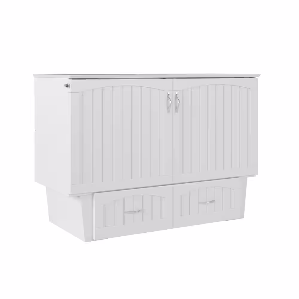 None Nantucket White Murphy Bed Chest with Full Mattress