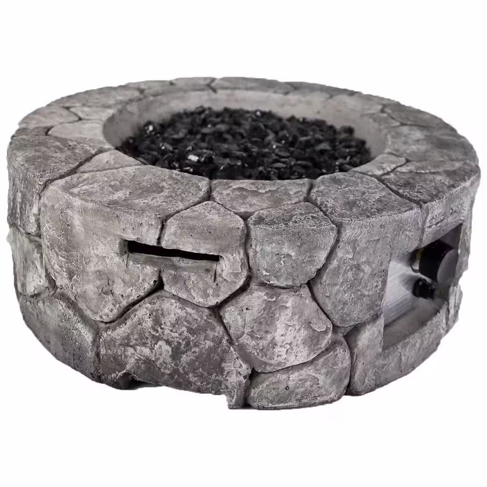 BLUEGRASS LIVING 28 in. Ashwick MGO Propane Fire Pit Table with Glass Beads, Lava Rocks and Cover