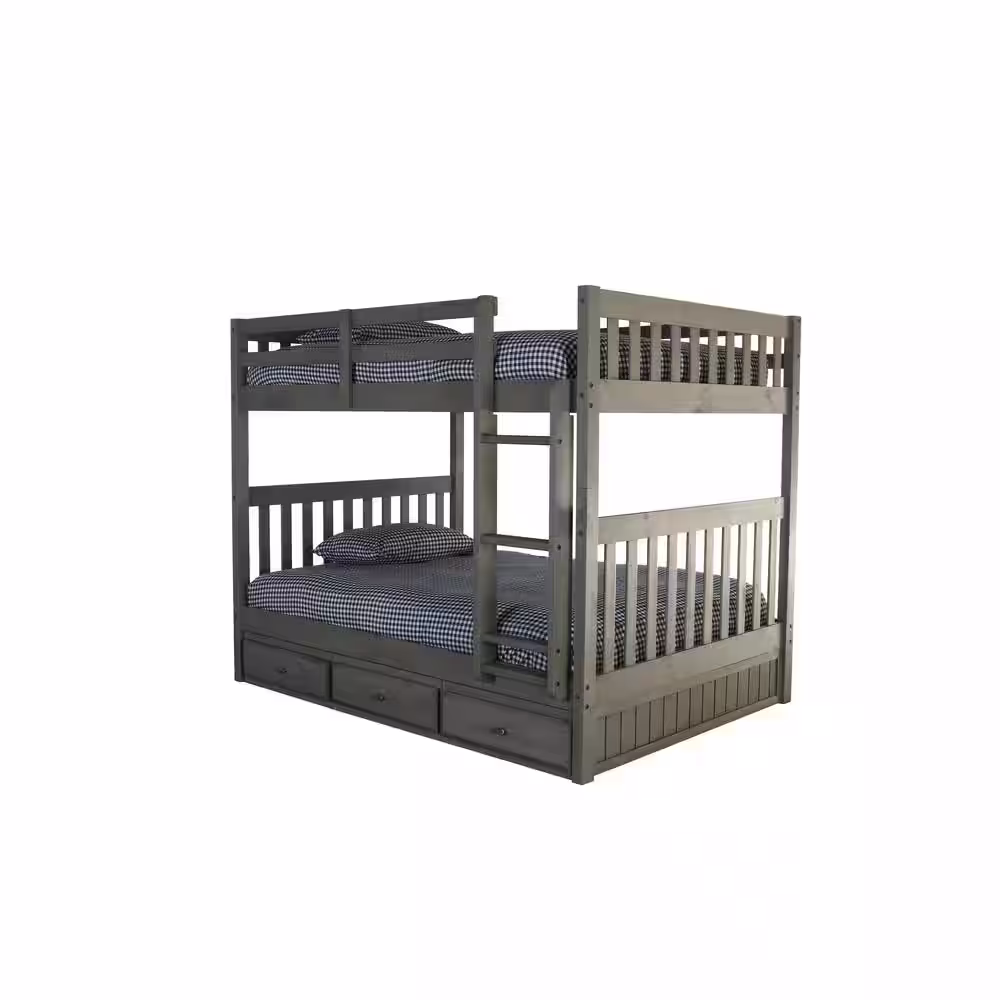 None Charcoal Gray Series Charcoal Gray Full Size Over Full Size Bunkbed with Three Drawers