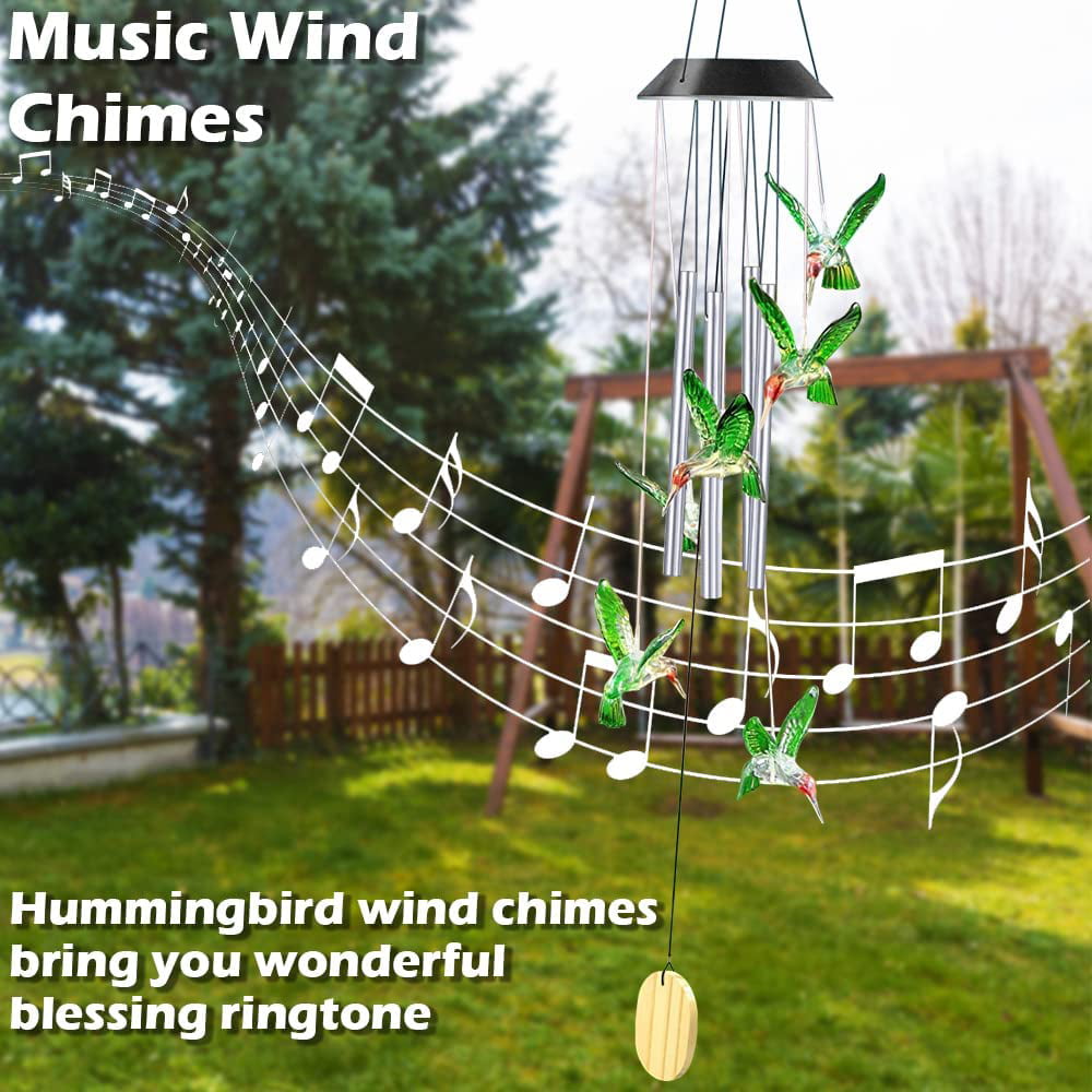 Fangsheng Outdoor Wind Chimes, Solar Hummingbird Lights Colors Changing Waterproof for Patio, Garden