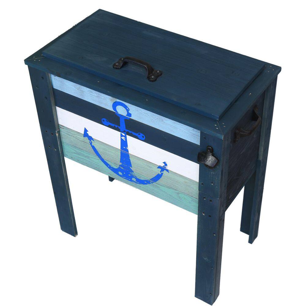 None 45 Qt. Coastal Themed Patio Cooler - Grey/Teal