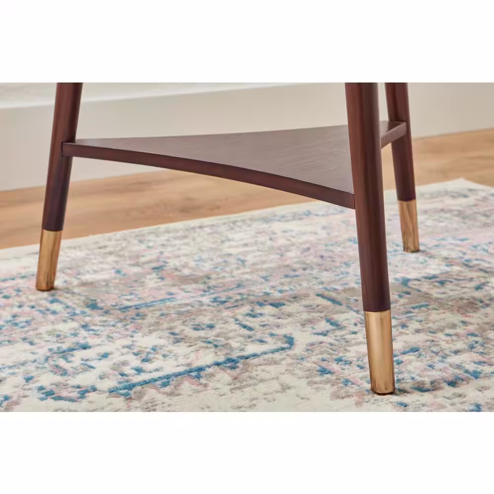 StyleWell Ramsey Round Sable Brown Wood End Table with Brass Caps (22 in. W x 24 in. H)