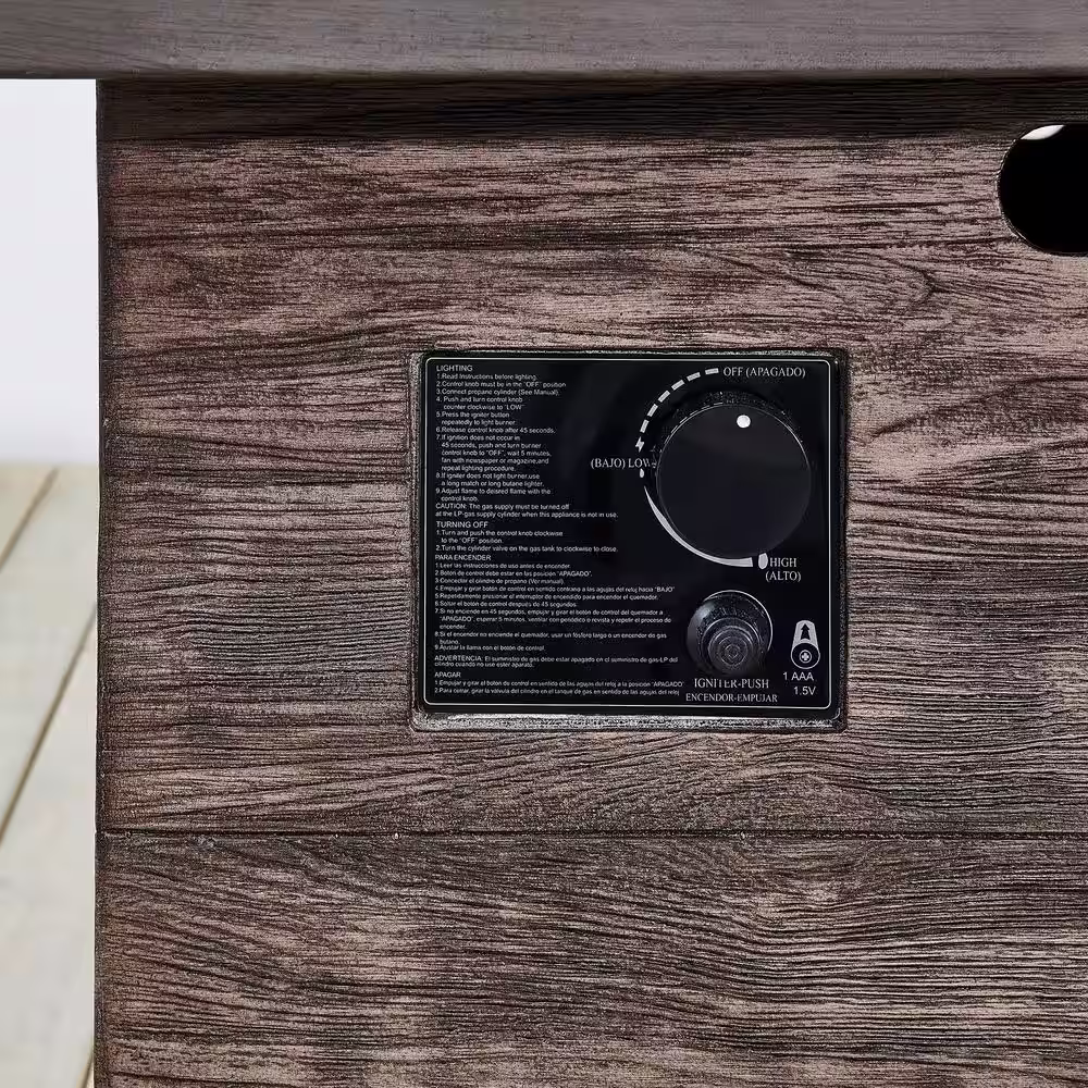 Hampton Bay Peyton 35 in. W x 24 in. H Square MGO Liquid Propane Fire Pit in Distressed Brown